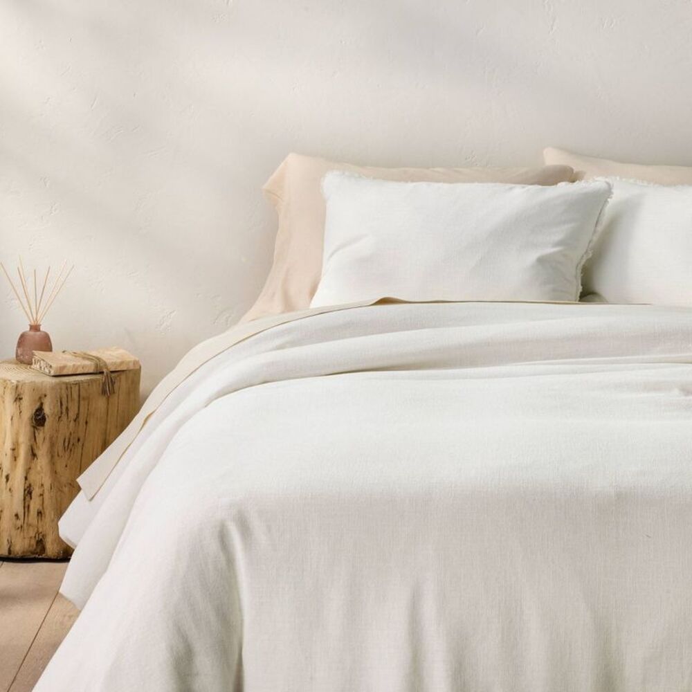 Casaluna Linen Rayon Duvet Cover Set Corner Anchoring Ties Dark Gray King